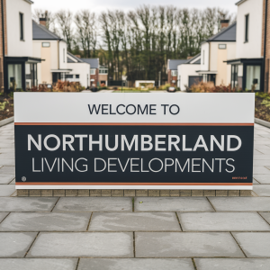 northumberland living image, sign in middle of development that says northumberland living developments